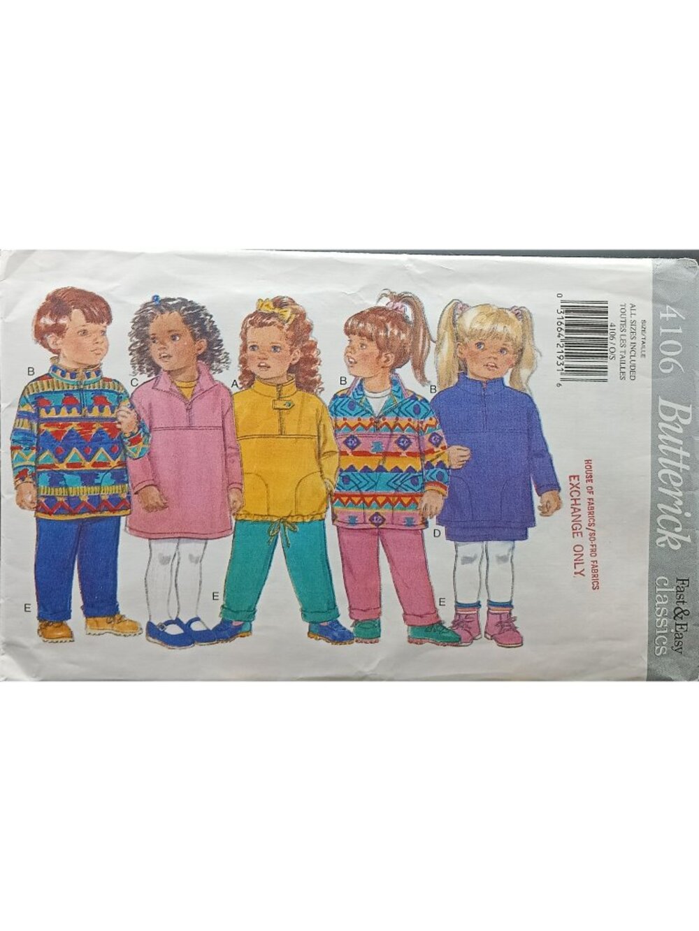 Butterick 4106 Vintage Sewing Pattern For Childrens Dress Top Skirt & Pants Loos